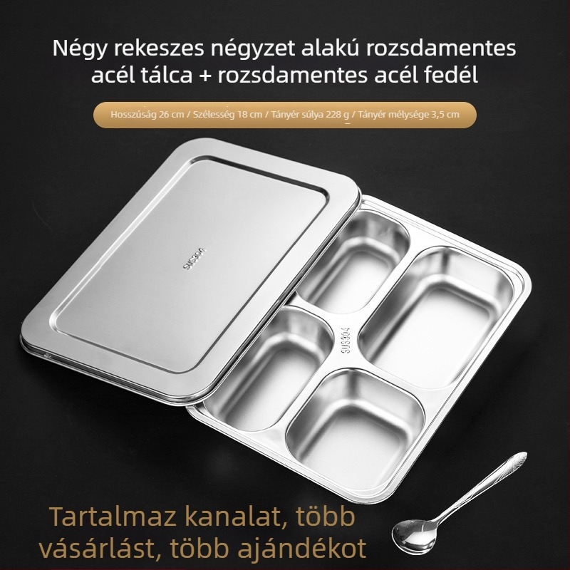 Élelmiszer-minőségű 304 rozsdamentes acél osztott tepsi fedővel, négyszögletes forma, elektroplátolt felület