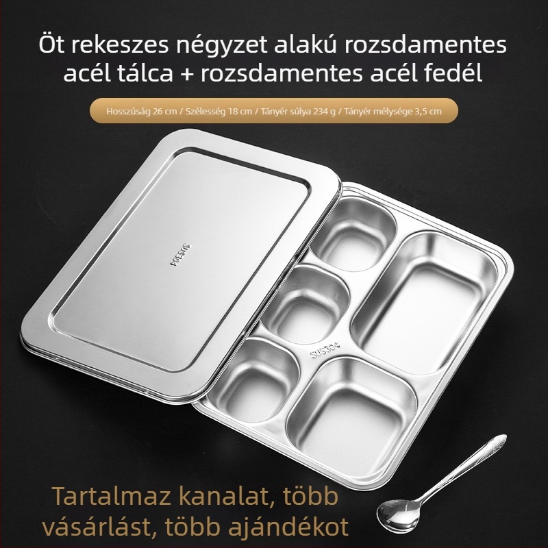 Élelmiszer-minőségű 304 rozsdamentes acél osztott tepsi fedővel, négyszögletes forma, elektroplátolt felület