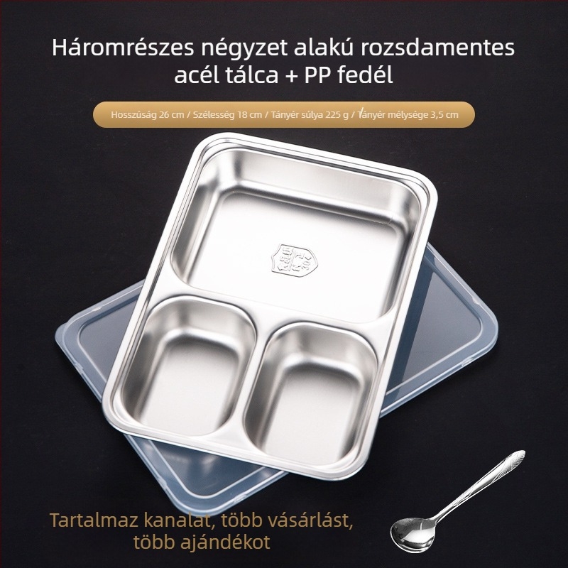 Élelmiszer-minőségű 304 rozsdamentes acél osztott tepsi fedővel, négyszögletes forma, elektroplátolt felület