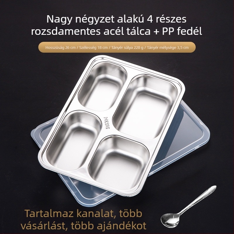 Élelmiszer-minőségű 304 rozsdamentes acél osztott tepsi fedővel, négyszögletes forma, elektroplátolt felület