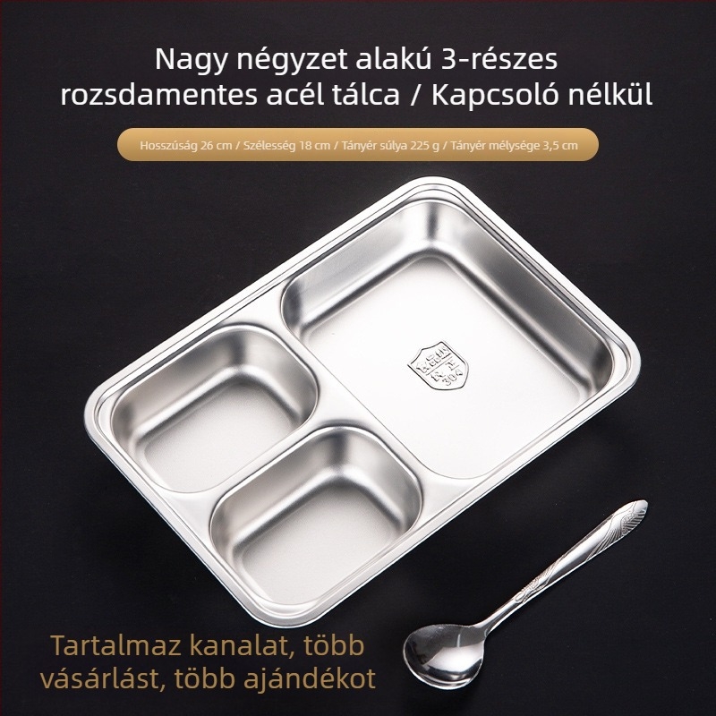 Élelmiszer-minőségű 304 rozsdamentes acél osztott tepsi fedővel, négyszögletes forma, elektroplátolt felület