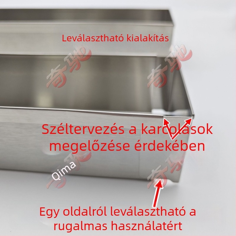 Hosszúkás téglalap alakú rozsdamentes acél tortaforma fedéllel, tiramisú mousse süteményhez
