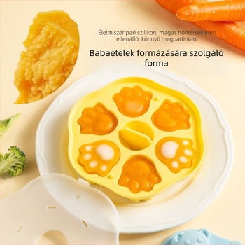 Babaélelmiszer-szilikon forma – élelmiszerbiztonságos, kör alakú, gőzölt süteményekhez, rizses süteményekhez és bébi püréhez, rajzfilm-stílus