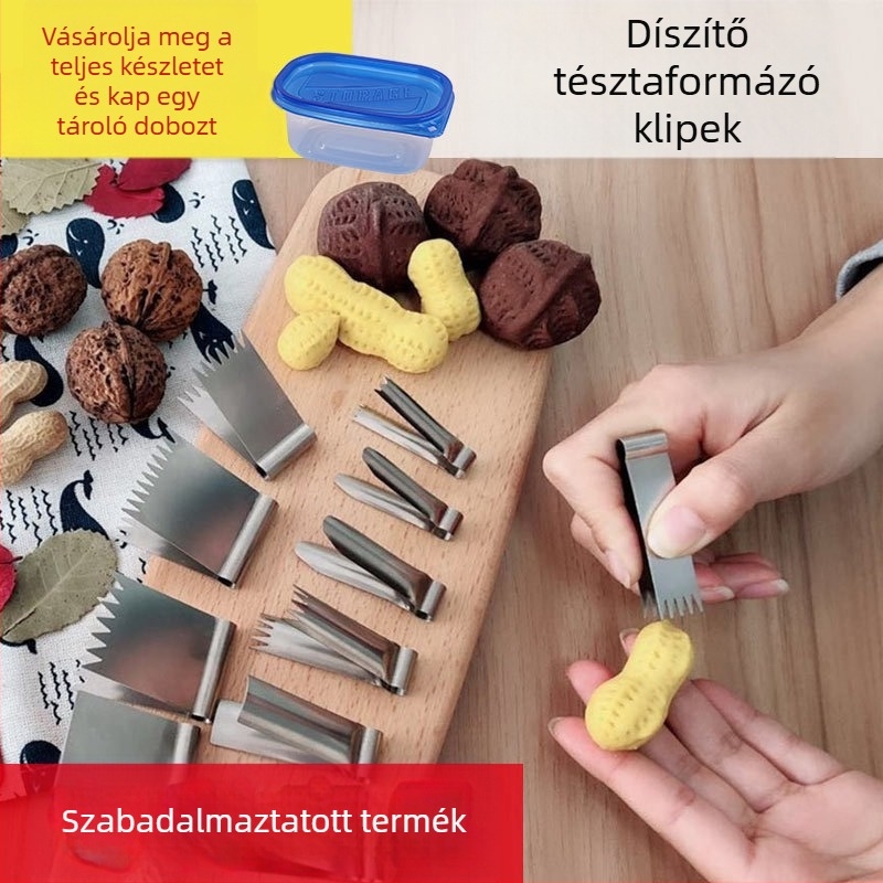 Rozsdamentes acél sütőforma, szabálytalan alakú, tortákhoz és zsemlékhez, műanyag dobozban