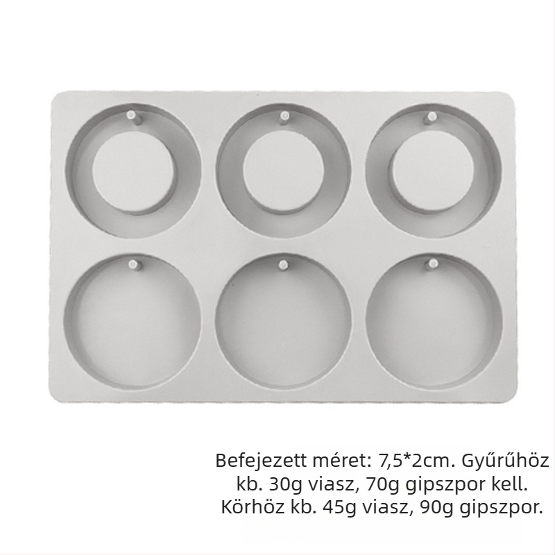Szilikon forma aromaterápiás viaszhoz — szabálytalan forma, hat darabos kör- és szív alakú készlet, gipsz címke forma