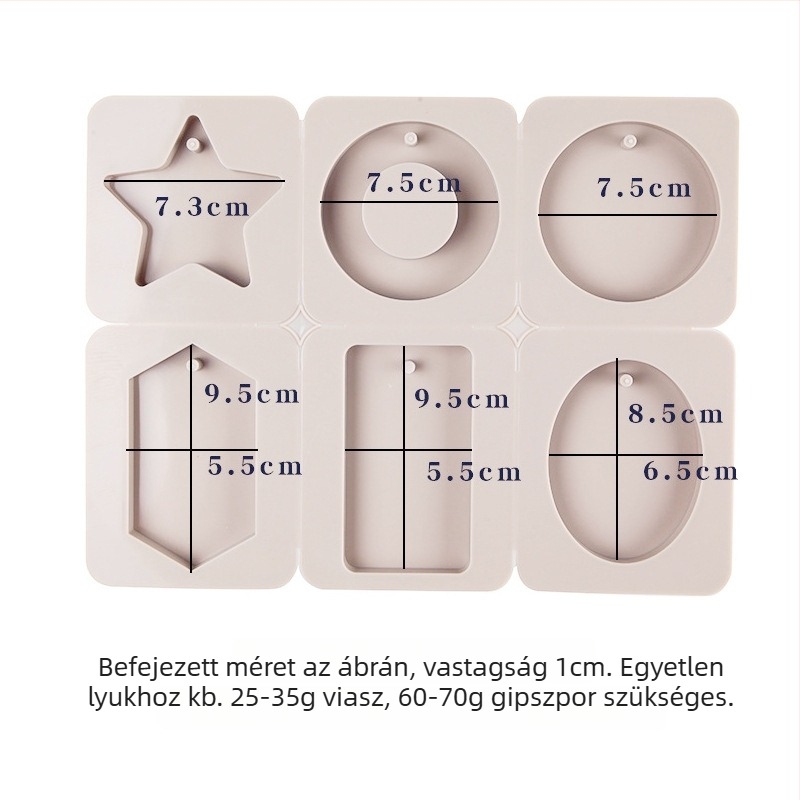 Szilikon forma aromaterápiás viaszhoz — szabálytalan forma, hat darabos kör- és szív alakú készlet, gipsz címke forma