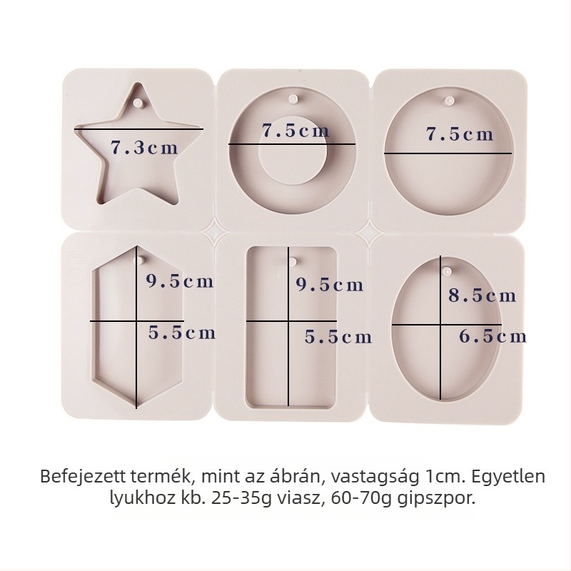 Szilikon forma aromaterápiás viaszhoz — szabálytalan forma, hat darabos kör- és szív alakú készlet, gipsz címke forma