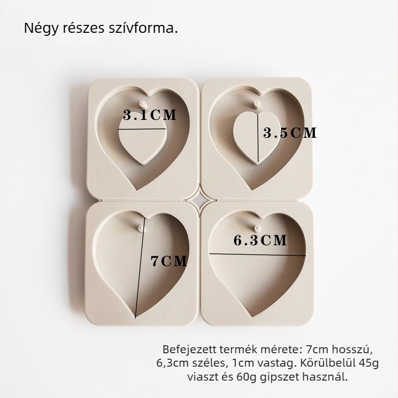Szilikon forma aromaterápiás viaszhoz — szabálytalan forma, hat darabos kör- és szív alakú készlet, gipsz címke forma