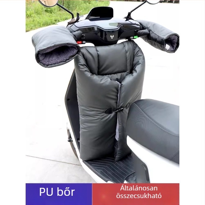 Szélvédő takaró elektromos robogóhoz, téli fleece béléssel, megvastagolt PU anyaggal és elkülönített bőr lábszárvédőkkel