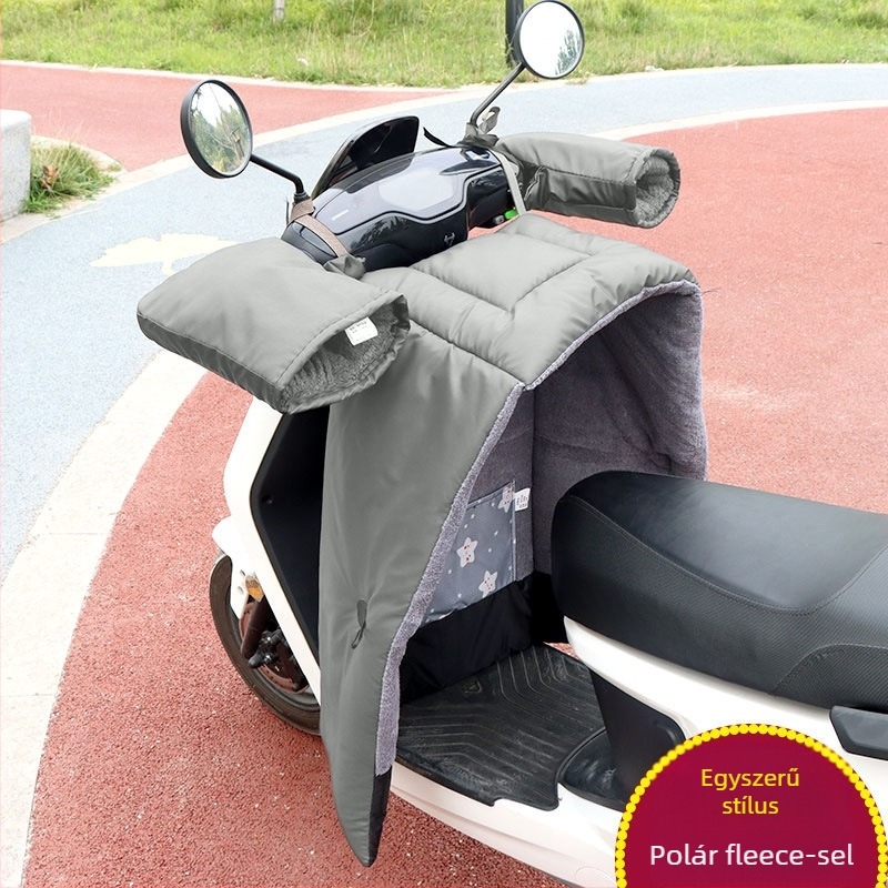 Szélvédő takaró elektromos robogóhoz, téli fleece béléssel, megvastagolt PU anyaggal és elkülönített bőr lábszárvédőkkel
