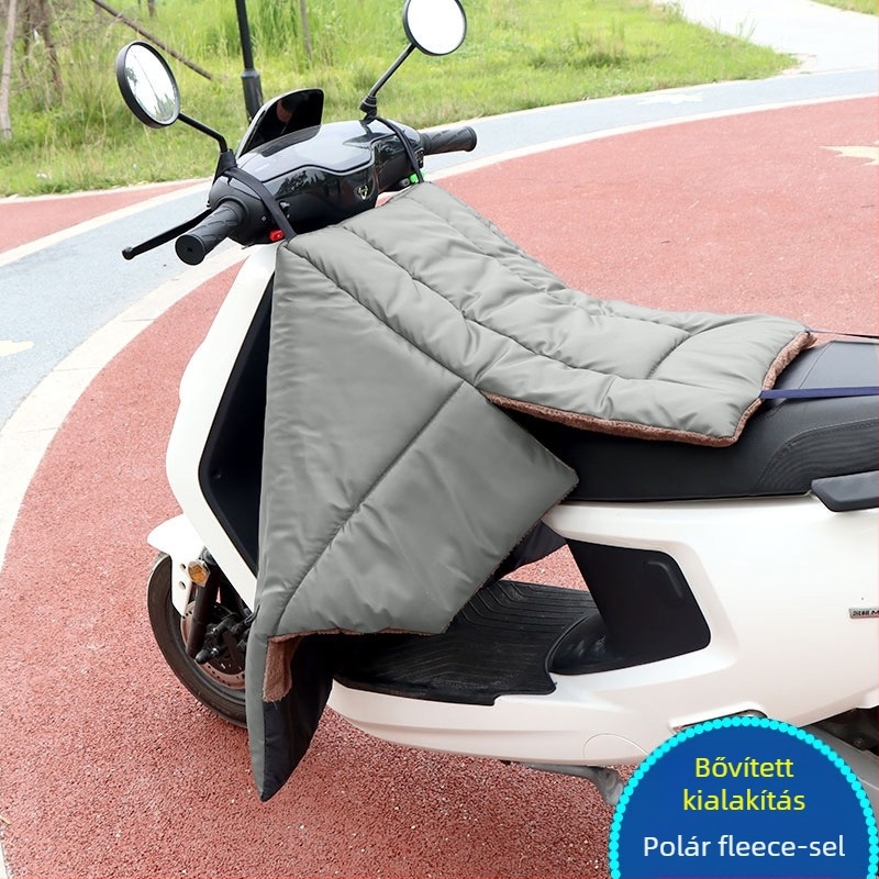 Szélvédő takaró elektromos robogóhoz, téli fleece béléssel, megvastagolt PU anyaggal és elkülönített bőr lábszárvédőkkel