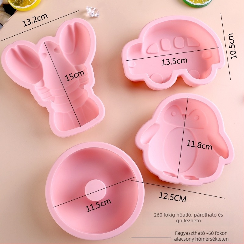 Élelmiszer-minőségű szilikon sütőforma cartoon DIY dizájnnal: rák és fánk, autó alakú nagy jégkocka forma, párolható