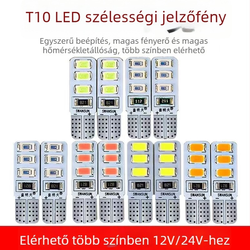 LED T10 beszúró buborék széles indikátor fény teherautókhoz, 12-24V, 3W, 0.2A, belső olvasó- és rendszámtábla világítás