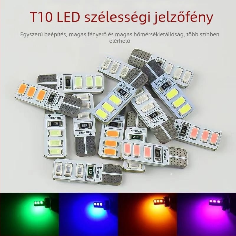 LED T10 beszúró buborék széles indikátor fény teherautókhoz, 12-24V, 3W, 0.2A, belső olvasó- és rendszámtábla világítás