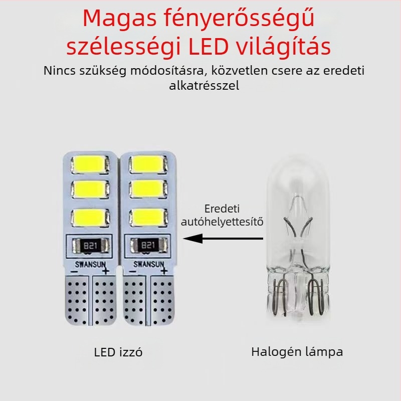 LED T10 beszúró buborék széles indikátor fény teherautókhoz, 12-24V, 3W, 0.2A, belső olvasó- és rendszámtábla világítás