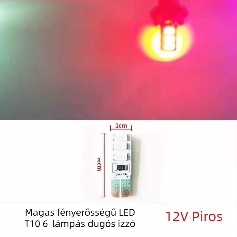 LED T10 beszúró buborék széles indikátor fény teherautókhoz, 12-24V, 3W, 0.2A, belső olvasó- és rendszámtábla világítás