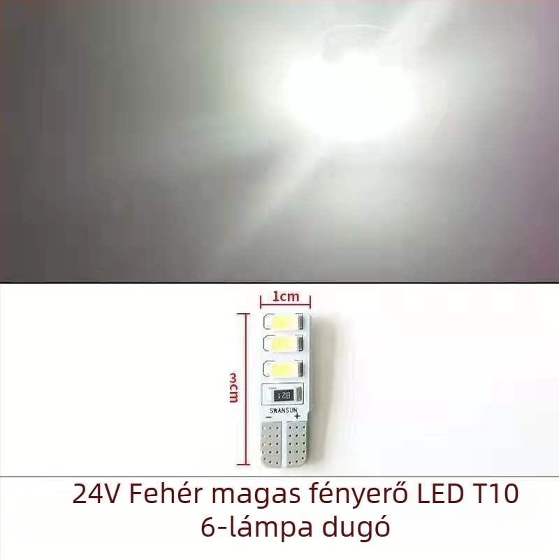 LED T10 beszúró buborék széles indikátor fény teherautókhoz, 12-24V, 3W, 0.2A, belső olvasó- és rendszámtábla világítás