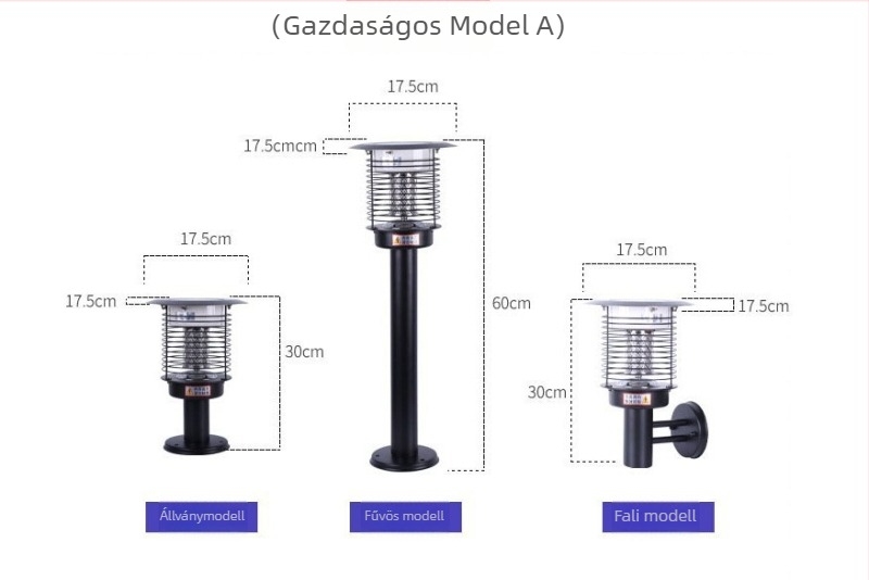 Napelemes kültéri LED szúnyogirtó lámpa, vízálló, 31–40 m² területre, 0–180°-ban állítható, rozsdamentes acél ház