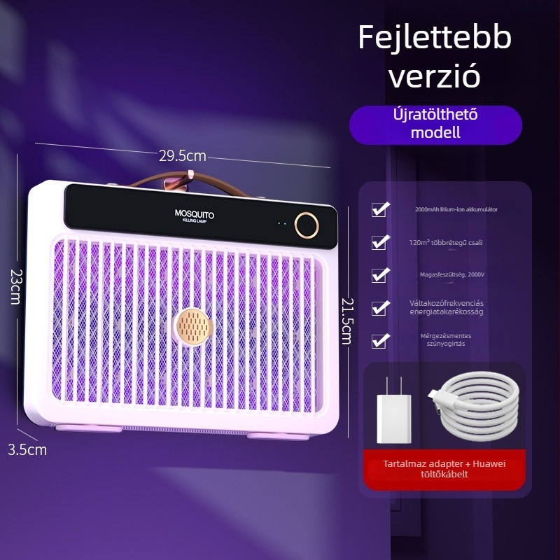 LED-es világítású elektromos szúnyogriasztó lámpa, beépített 1001–1600 mAh akkumulátorral, 41–60 m²-es területhez, üzemidő 6–8 óra
