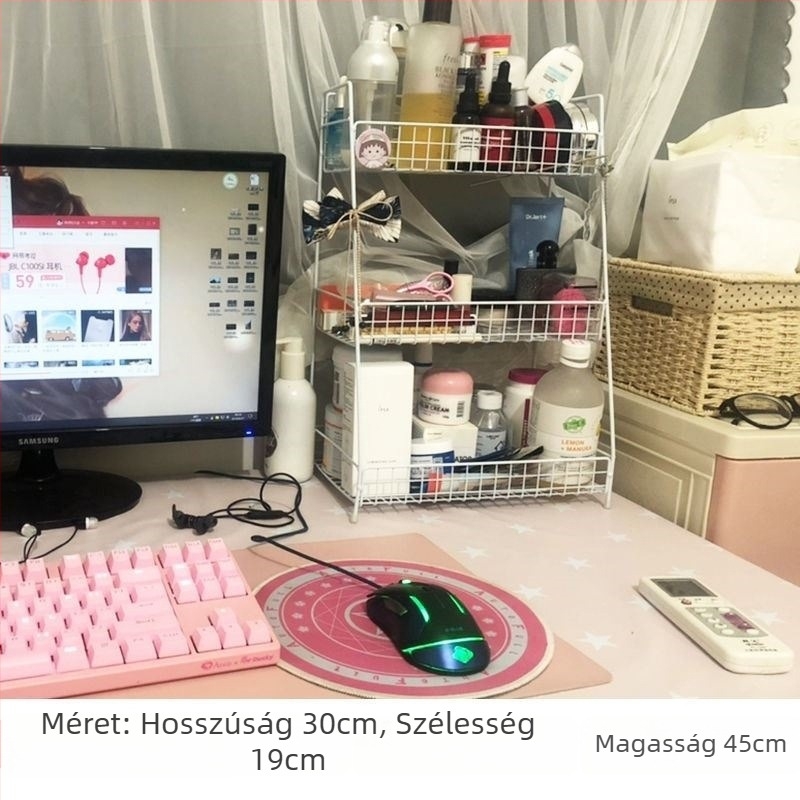 Fejpánt kiállító polc, két réteg, velúr tartó, nőies stílus, nagy kapacitás