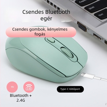 Tölthető kétüzemmódú vezeték nélküli egér, hangtalan működés, 1600 DPI, modell yy-01, 2.4G Bluetooth, kompatibil asztali számítógéppel és noteszgéppel