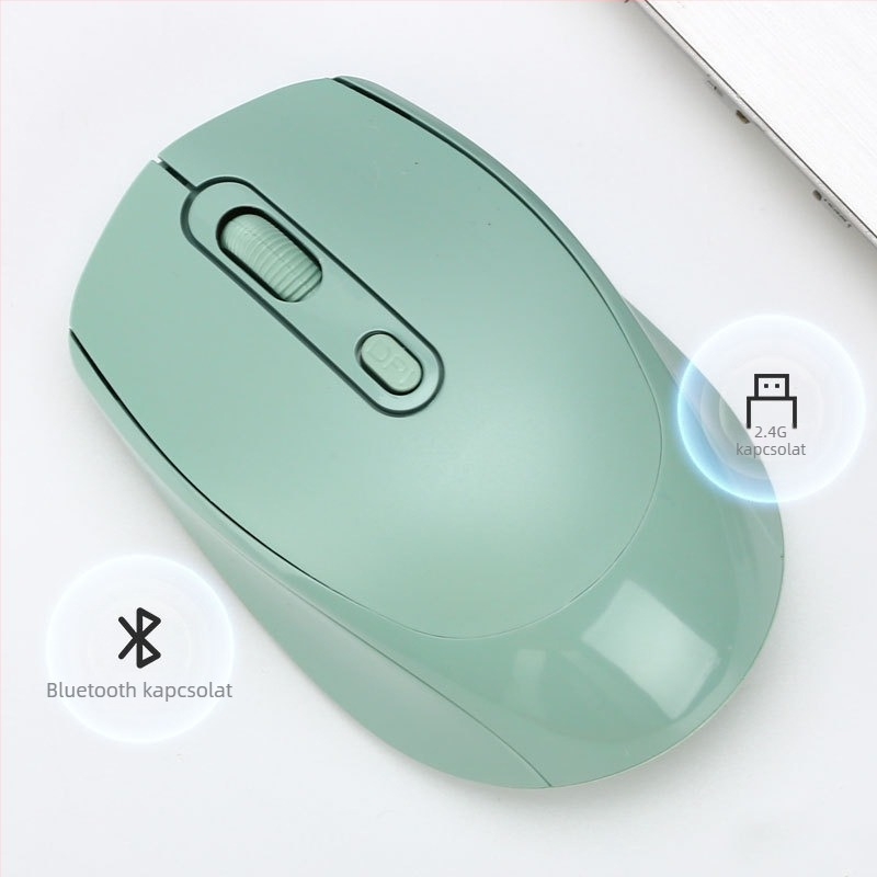 Tölthető kétüzemmódú vezeték nélküli egér, hangtalan működés, 1600 DPI, modell yy-01, 2.4G Bluetooth, kompatibil asztali számítógéppel és noteszgéppel