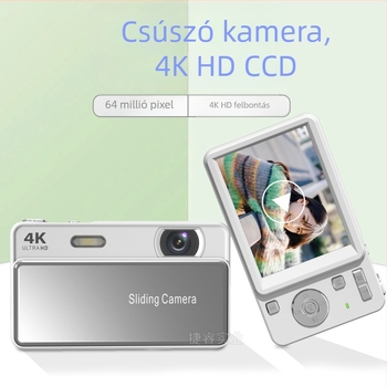 Okos digitális kamera csúszó fedéllel, 4K felvétel, CMOS 20 MP szenzor, 16x optikai zoom, 2,8 hüvelykes LCD
