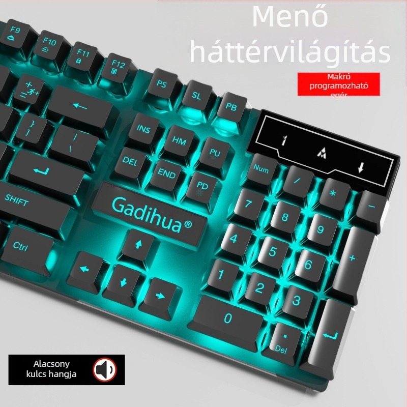 Kábeles billentyűzet és egér készlet - membrán billentyűzet, USB, 98+ billentyű, ergonómikus, egyszínű háttérvilágítás