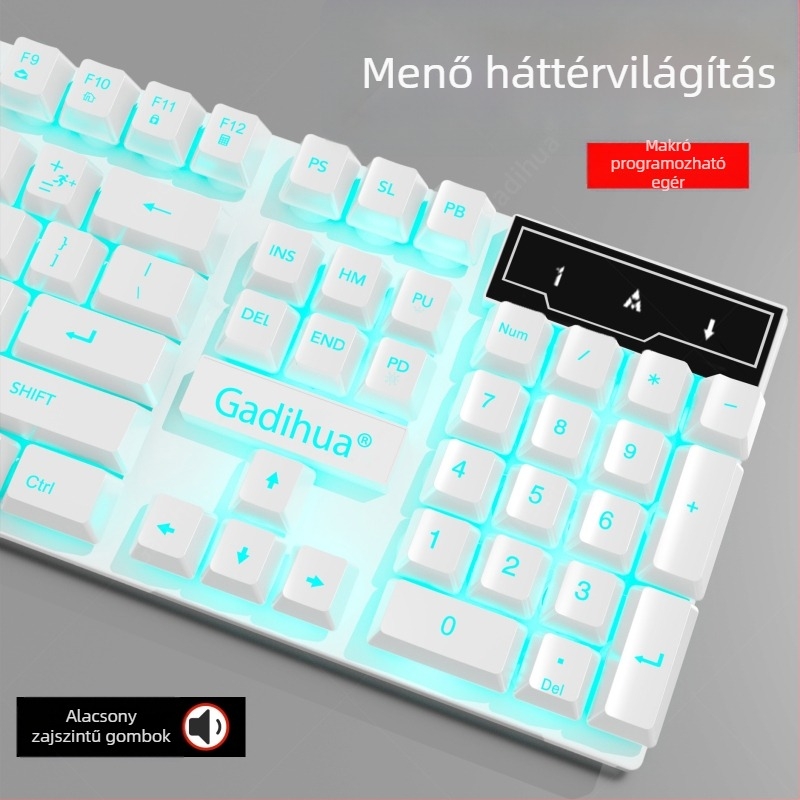 Kábeles billentyűzet és egér készlet - membrán billentyűzet, USB, 98+ billentyű, ergonómikus, egyszínű háttérvilágítás