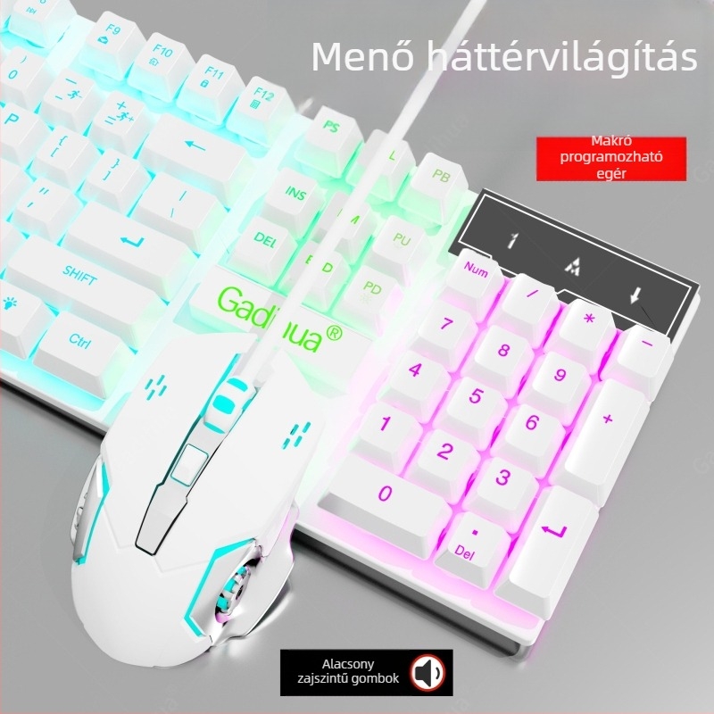 Kábeles billentyűzet és egér készlet - membrán billentyűzet, USB, 98+ billentyű, ergonómikus, egyszínű háttérvilágítás