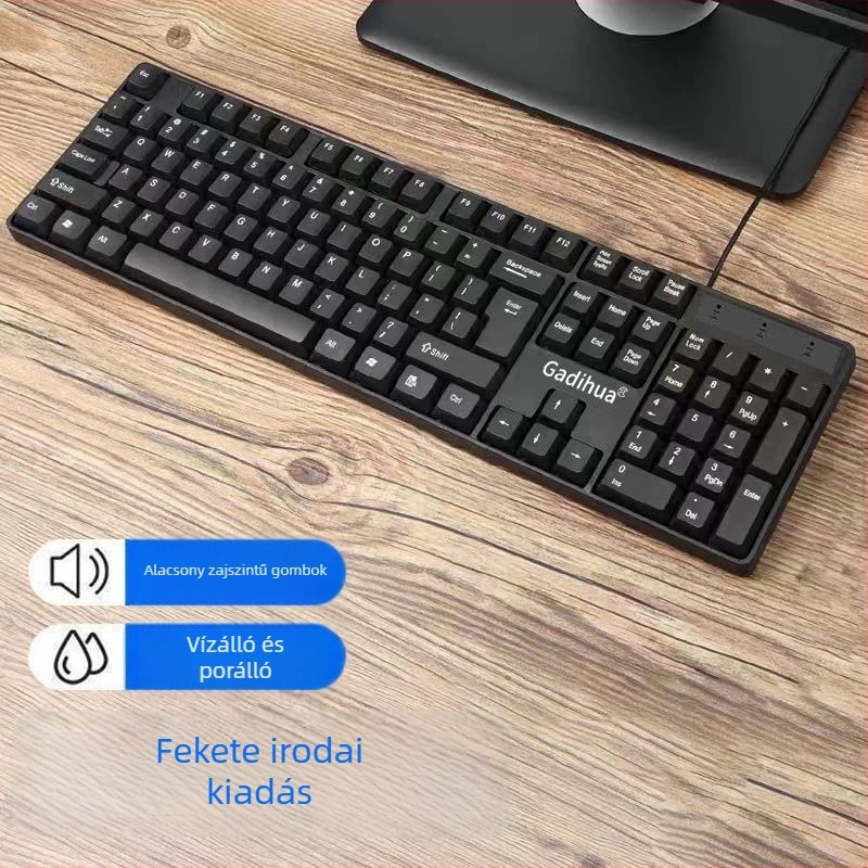 Kábeles billentyűzet és egér készlet - membrán billentyűzet, USB, 98+ billentyű, ergonómikus, egyszínű háttérvilágítás