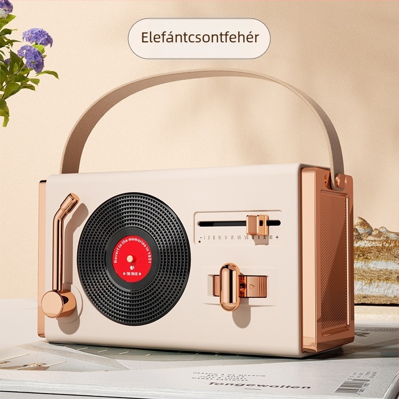 Retro Bluetooth hordozható hangszóró kültéri és beltéri használatra, Bluetooth 5.2, 5W kimenet, frekvencia-tartomány 100 Hz–20 kHz, SNR ≥70 dB, beépített akkumulátor