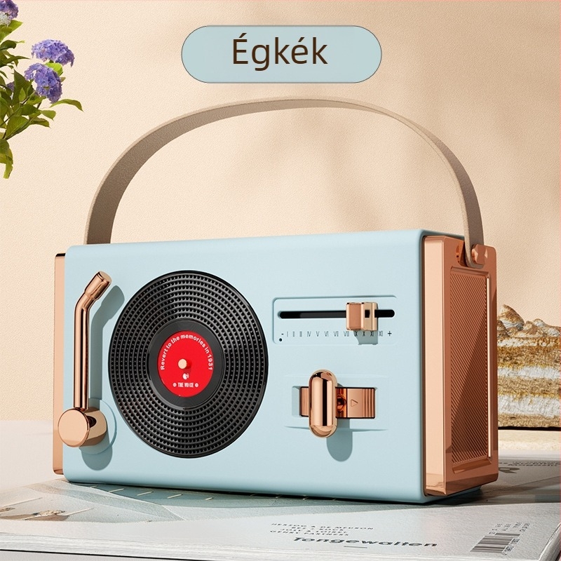 Retro Bluetooth hordozható hangszóró kültéri és beltéri használatra, Bluetooth 5.2, 5W kimenet, frekvencia-tartomány 100 Hz–20 kHz, SNR ≥70 dB, beépített akkumulátor