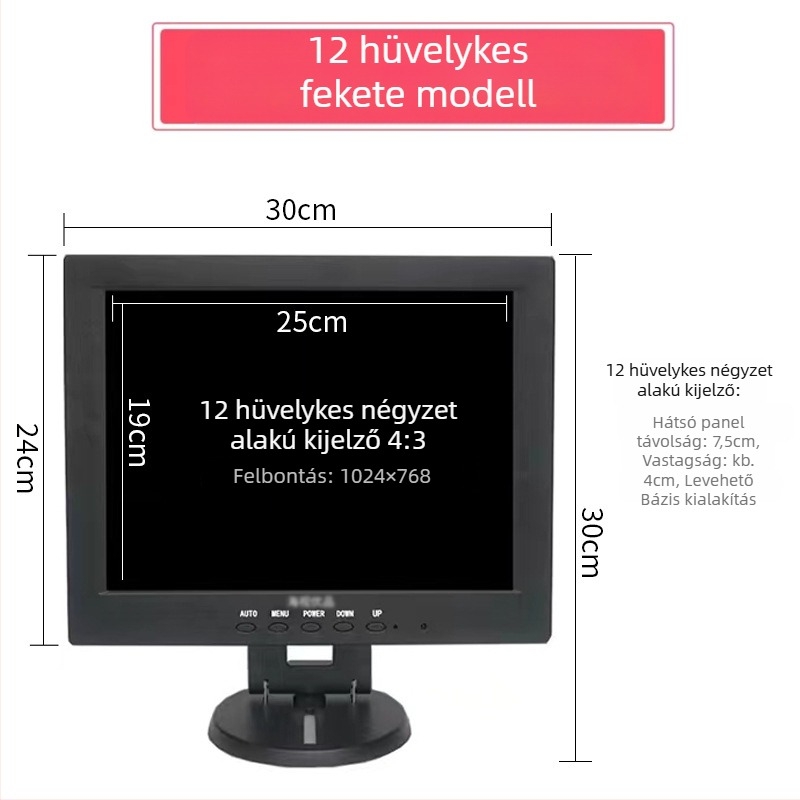 12HS LCD számítógépes monitor — felbontás 1280x800, LCD kijelző, csomagolási lehetőségek 1–4