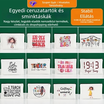 Aochen vászon tolltartó és kozmetikai táska karikatúra DIY dizájnnal, cipzár, hőtranszferrel készült logónyomtatás, testre szabható