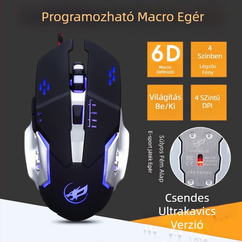 Fire Wolf USB mechanikus gaming billentyűzet és egér készlet, vezetékes, makróprogramozás, 3200 DPI, ergonomikus, vízálló, 1.8 m kábel