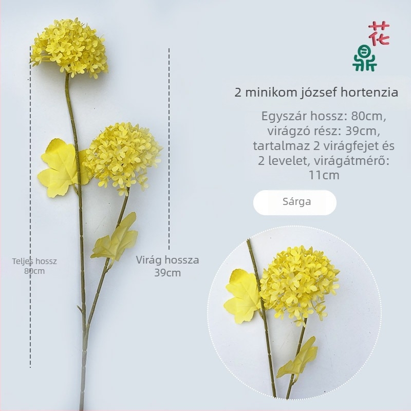 Kétfejű műanyag hortenzia esküvői és szállodai dekorációkhoz; műanyag viráganyag.