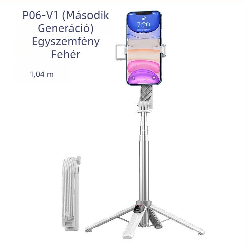 Négylábú másodgenerációs élő közvetítésre szánt telefontartó állvány Bluetooth távirányítóval és beépített fényforrással