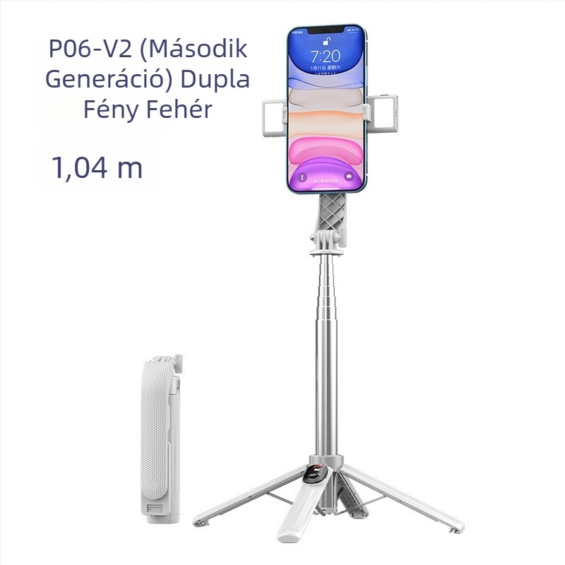 Négylábú másodgenerációs élő közvetítésre szánt telefontartó állvány Bluetooth távirányítóval és beépített fényforrással