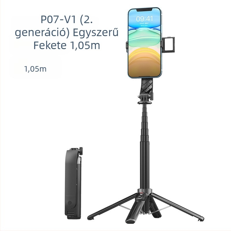 Négylábú másodgenerációs élő közvetítésre szánt telefontartó állvány Bluetooth távirányítóval és beépített fényforrással