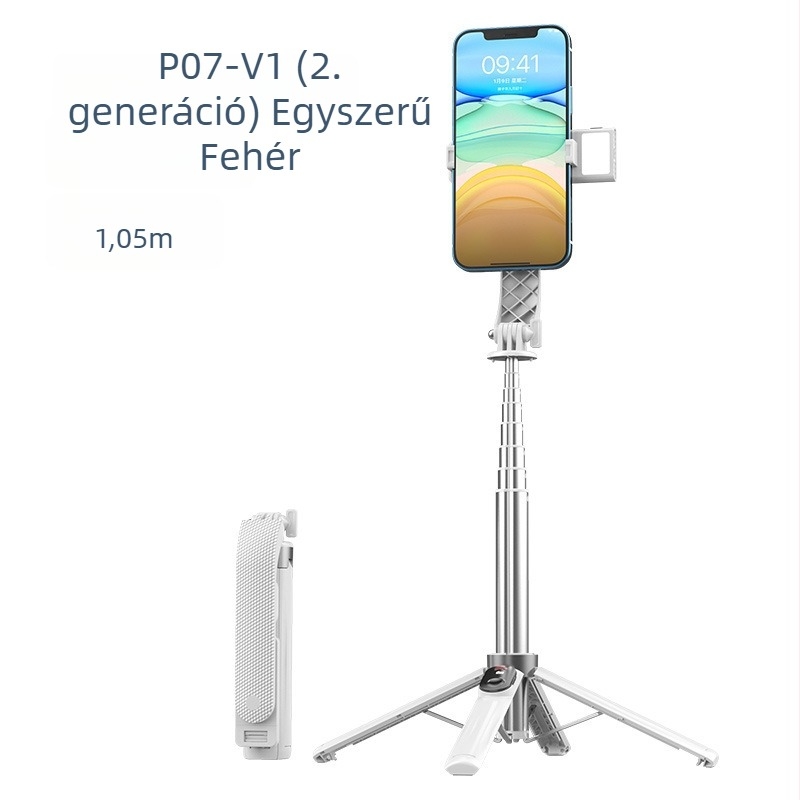 Négylábú másodgenerációs élő közvetítésre szánt telefontartó állvány Bluetooth távirányítóval és beépített fényforrással