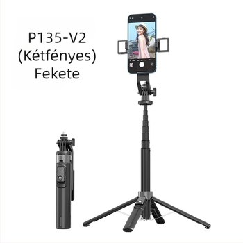 Bluetoothos szelfi pálca világítással, alumínium ötvözet cső, leválasztható gimbal, négylábú állvány kamera és okostelefonhoz