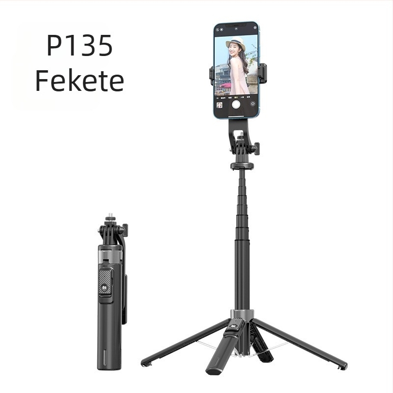 Bluetoothos szelfi pálca világítással, alumínium ötvözet cső, leválasztható gimbal, négylábú állvány kamera és okostelefonhoz