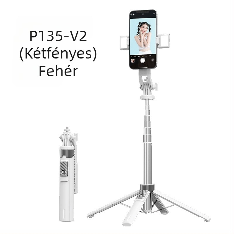 Bluetoothos szelfi pálca világítással, alumínium ötvözet cső, leválasztható gimbal, négylábú állvány kamera és okostelefonhoz