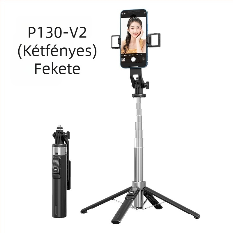 Bluetoothos szelfi pálca világítással, alumínium ötvözet cső, leválasztható gimbal, négylábú állvány kamera és okostelefonhoz