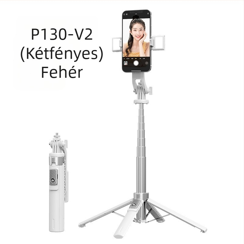 Bluetoothos szelfi pálca világítással, alumínium ötvözet cső, leválasztható gimbal, négylábú állvány kamera és okostelefonhoz