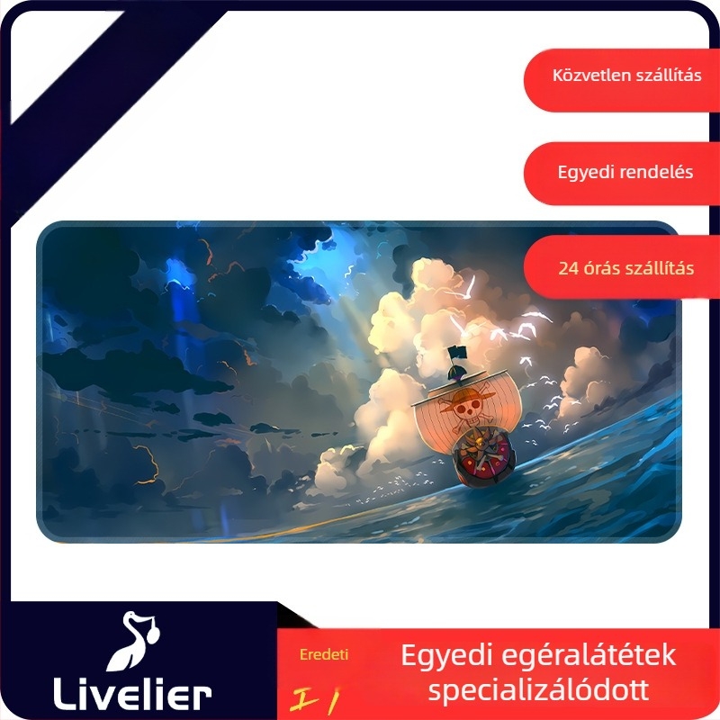 Nagy méretű egérpad játékhoz és irodába, 800×400 mm vagy 900×400 mm, természetes gumi, egyoldalas, csúszásmentes felület, animációs/játék stílusú asztali matrac