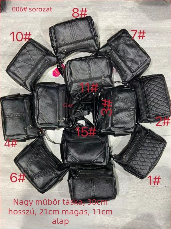 Női PU oldaltáska — vízszintes négyszög alak, cipzáras záródás, poliészter bélés, belső zsebek: cipzáras zseb, telefonzseb, személyi igazolvány zseb, kamera zseb