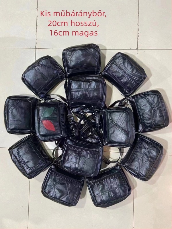 Női PU oldaltáska — vízszintes négyszög alak, cipzáras záródás, poliészter bélés, belső zsebek: cipzáras zseb, telefonzseb, személyi igazolvány zseb, kamera zseb