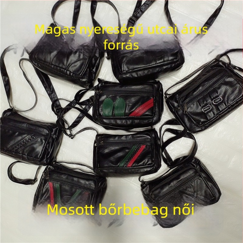 Női PU oldaltáska — vízszintes négyszög alak, cipzáras záródás, poliészter bélés, belső zsebek: cipzáras zseb, telefonzseb, személyi igazolvány zseb, kamera zseb